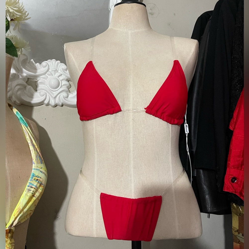 Red clear strap bikini